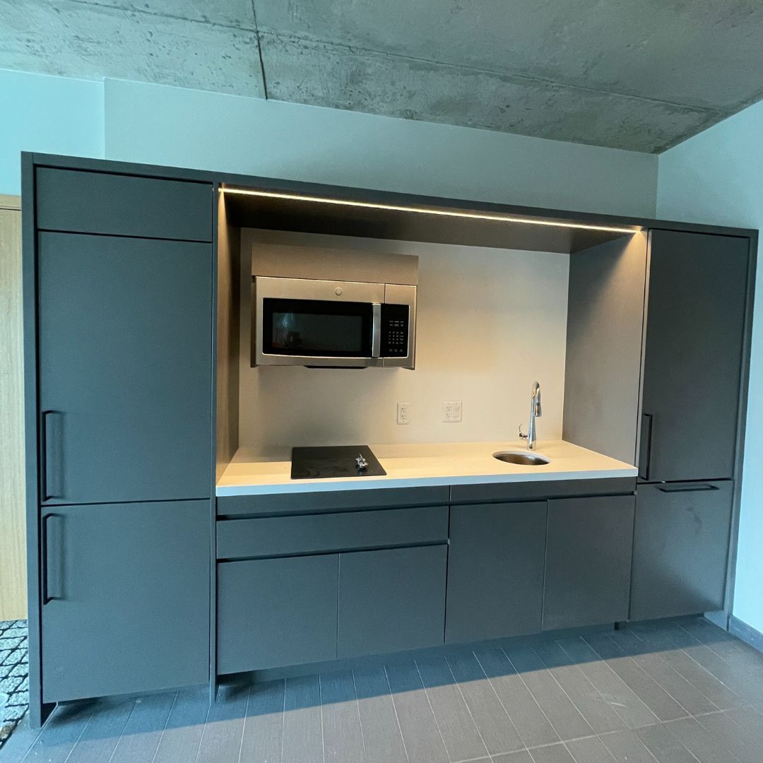 Commercial hotel cabinet installation at Fairfield by Marriott featuring bathroom vanities