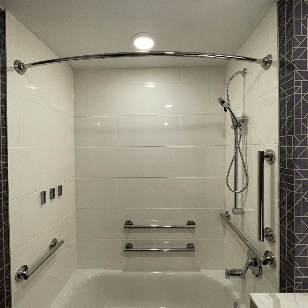 Homewood Suites accessible shower with grab bars